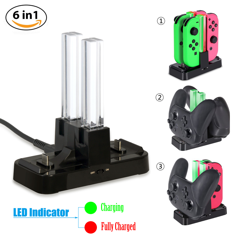 6 in 1 Joy-Con Pro Controller Charger Station with LED Indicator