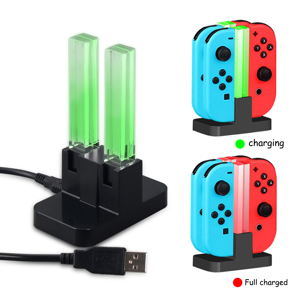 LED Colorful Charging Dock Station Charger for Nintendo Switch 4 Joy-Cons Controller 